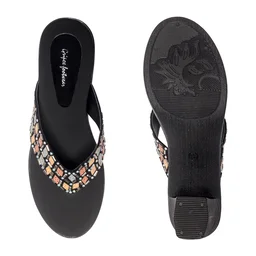 Black short heel semi casual slippers for women - Black