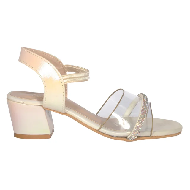 Kids heel sandals for partywear. - Cream gold