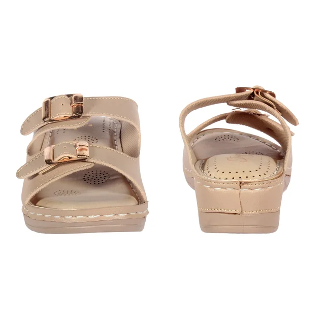 Stepee Double buckle Doctor slippers with Airmax sole - Beige