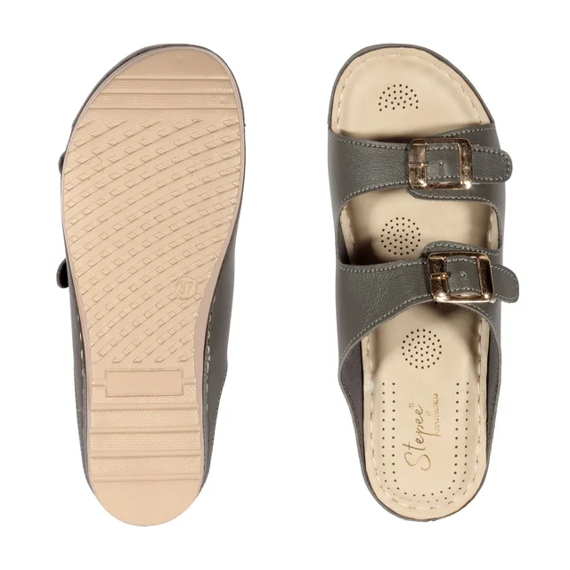 Stepee Double buckle Doctor slippers with Airmax sole - Gray