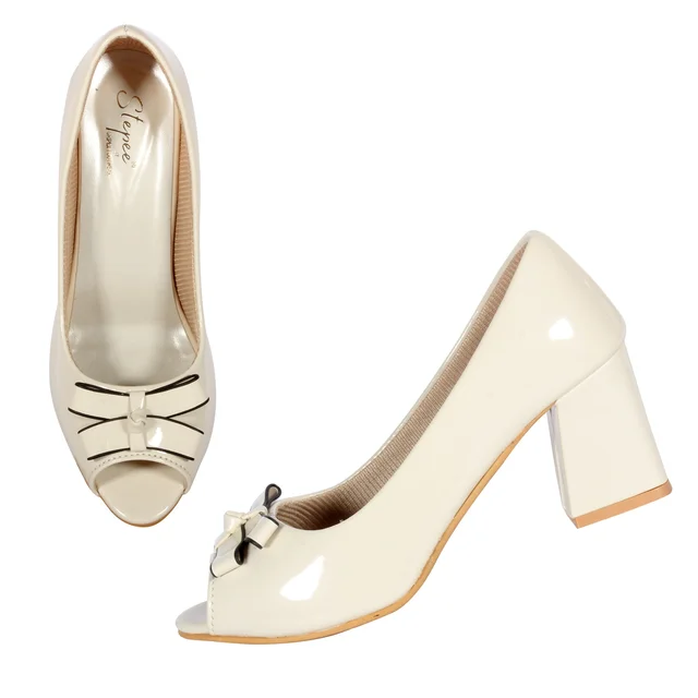 Open toe heel belly with 2 inch heel for women - Cream