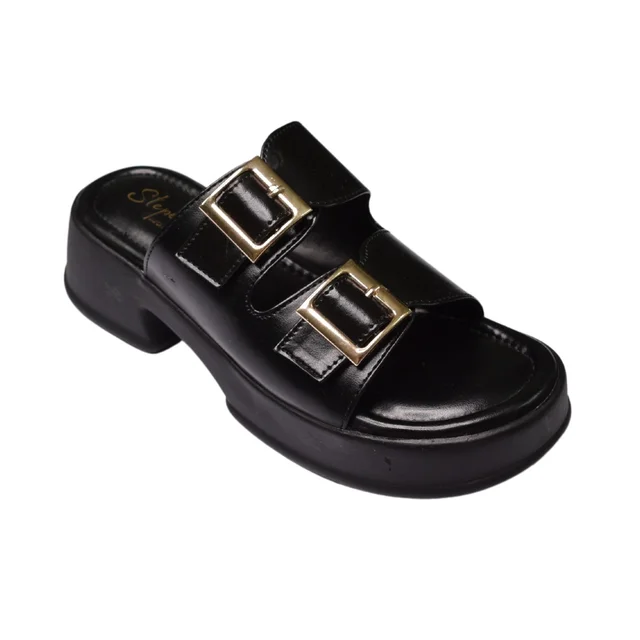 Stepee Short Heel Airmax Sole Slippers For Women - Black