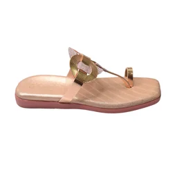 STEPEE flat arba slippers with rings style kolhapuri - Rose Gold