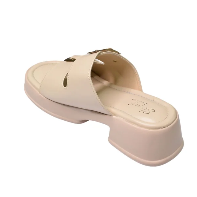 Stepee Short Heel Airmax Sole Slippers For Women - Cream