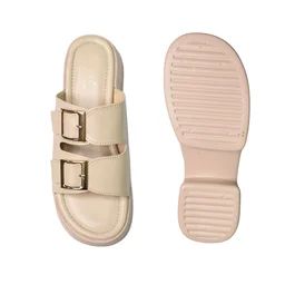 Stepee Short Heel Airmax Sole Slippers For Women - Cream