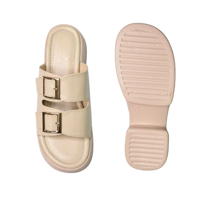 Stepee Short Heel Airmax Sole Slippers For Women - Cream