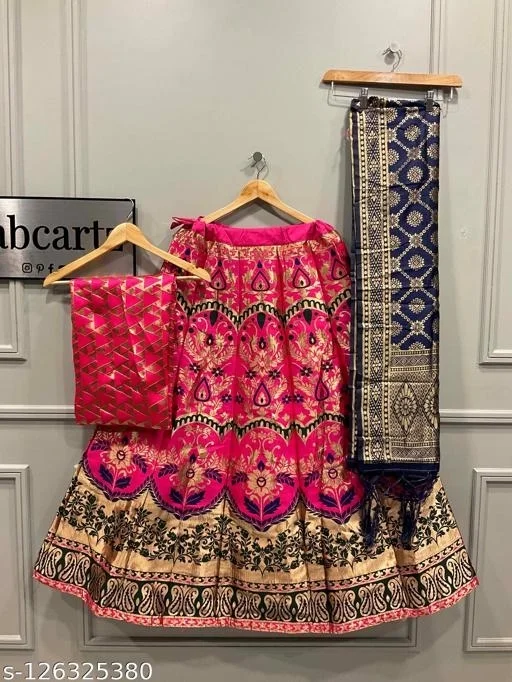 GLCa-126325381 Woven design semistitched lehenga choli - Dark Pink, Semi Stitched