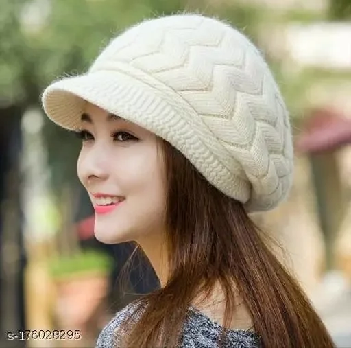 GWSc- 176028295 Alexvyan Winter Women"s Woolen Pashmina Arrow Hat Cap - White Linen, Free Size