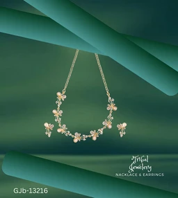 GJb-13216 Pearls And Diamond Necklace Set - Adjustable