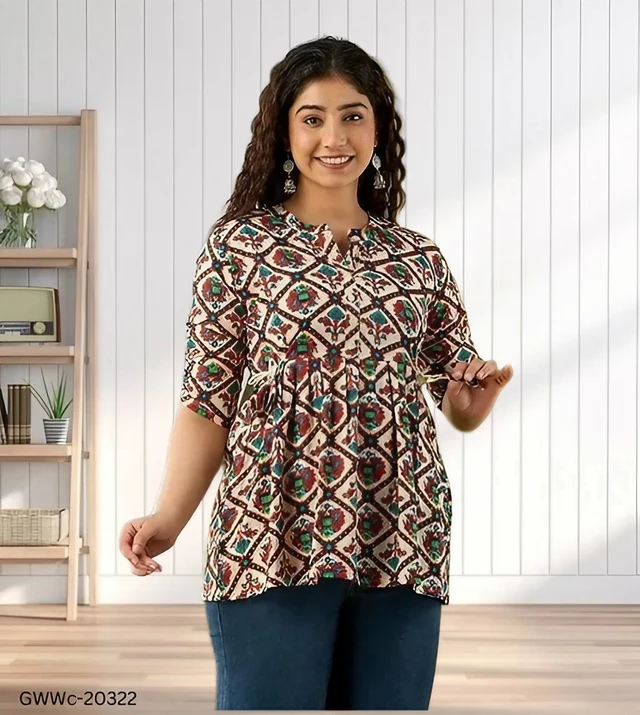 GWWc-20322 Printed Casual Top For Girls And Women - L