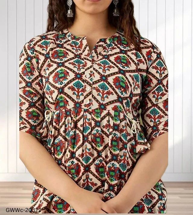 GWWc-20322 Printed Casual Top For Girls And Women - L