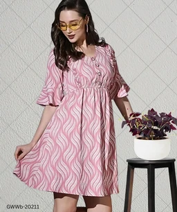 GWWb-20211 Women's Midi Tunic Dress V Neck - S