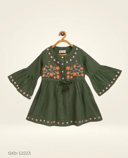 GKb-12223 Stylish Embroidery Print Frock For Girls - 6-7 Years