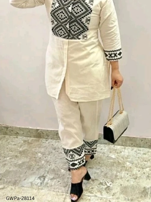 GWPa-28114 Cream Colour Cord Set With Heavy Embroidery - S
