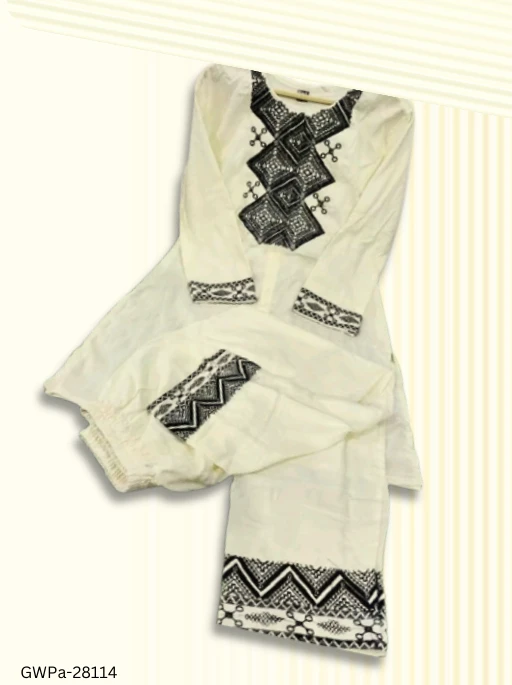 GWPa-28114 Cream Colour Cord Set With Heavy Embroidery - S