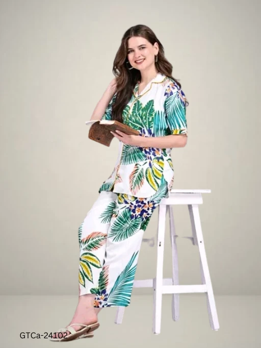 GTCa-24102 Women Printed Night Suit Set - M