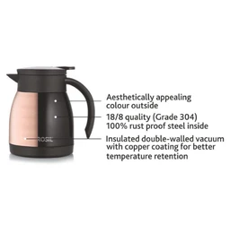 Borosil 500ML - Stainless Steel - Vacuum Insulated Teapot Flask, Black