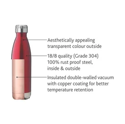 Borosil TRANS BOLT 500 ml Stainless Steel- Vacuum Insulated Flask Water bottle, Red