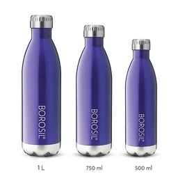 Borosil TRANS BOLT 1 L Stainless Steel- Vacuum Insulated Flask Water bottle, Blue