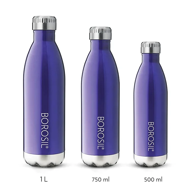 Borosil TRANS BOLT 1 L Stainless Steel- Vacuum Insulated Flask Water bottle, Blue