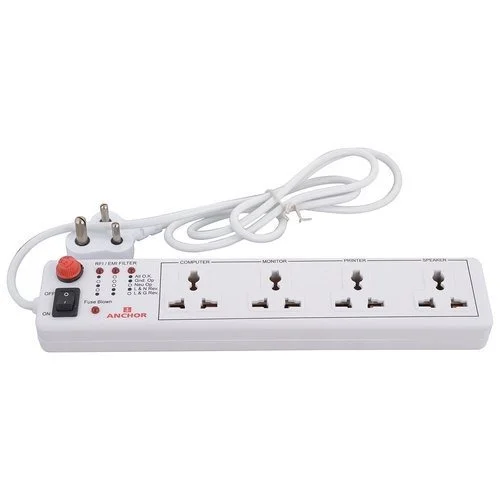 Anchor by Panasonic Spike Guard 4-Way Socket with Single Switch (White), 250 V, 1500 Watt