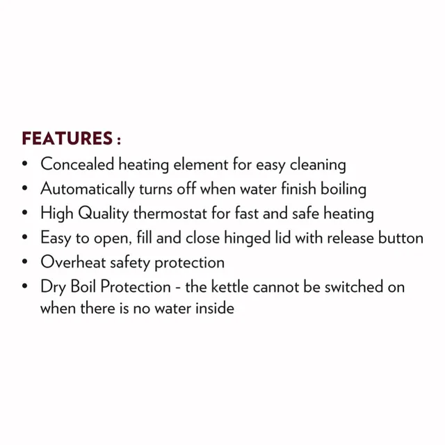 Borosil Rio Stainless Steel Electric Kettle, 1.5 L, 1500W, Black - 0.850, 1500, 21 cm x 16.8 cm x 20.5 cm, Stainless Steel, Rio, 1N Electric Kettle & 1N User Manual