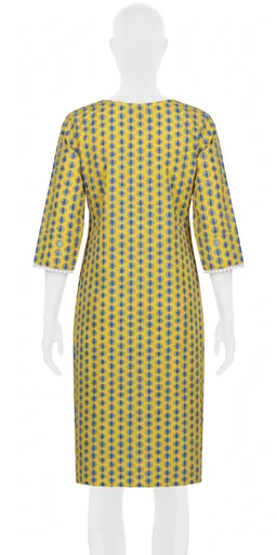 Women's Cotton Ikat Print Straight Kurta- Yellow & Blue