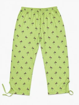 Women's Flamingo Print Capri Pyjama Pants – Green Casual Sleepwear/Nightwear -