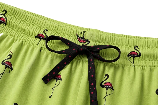 Women's Flamingo Print Capri Pyjama Pants – Green Casual Sleepwear/Nightwear -
