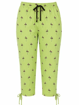 Women's Flamingo Print Capri Pyjama Pants – Green Casual Sleepwear/Nightwear -