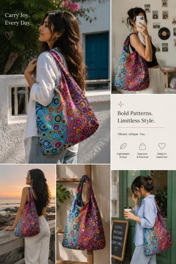 Vibrant Multicolour Circle Pattern Shopping Bag for Everyday Use