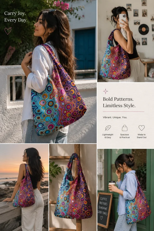 Vibrant Multicolour Circle Pattern Shopping Bag for Everyday Use