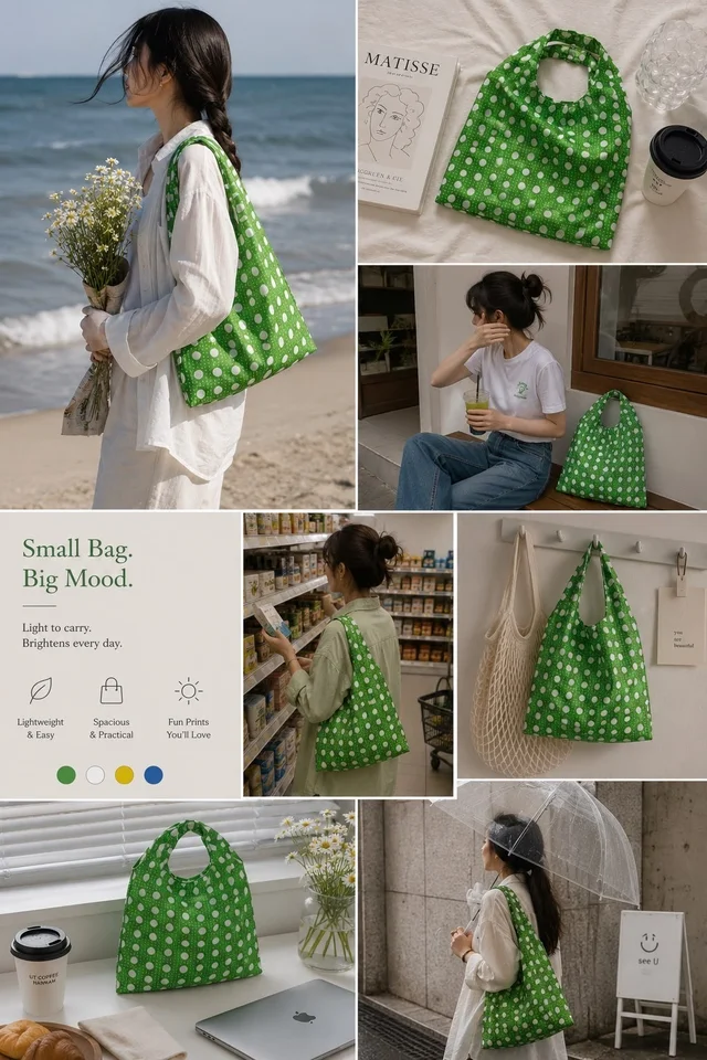 Bright Green White Polka Dot Shopping Bag for Everyday Carry