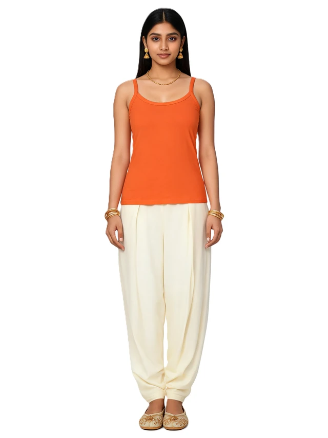 Dollar Women's Orange Sleeveless Camisole Tank Top with Thin Straps & Round Neck - L, Orange