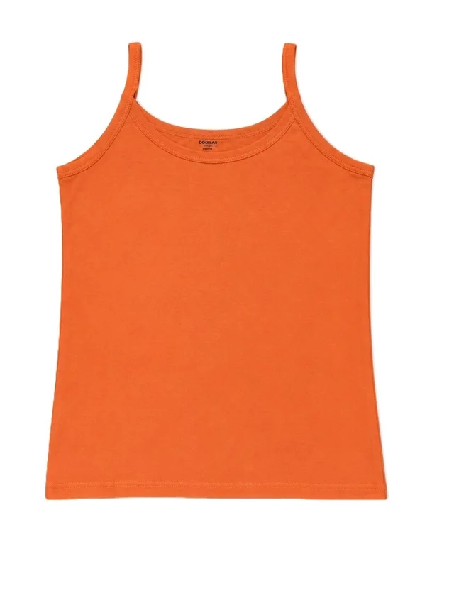 Women's Orange Sleeveless Camisole Tank Top with Thin Straps & Round Neck