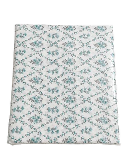 Generic King Size 100% Cotton Fabric Floral Printed Double Bedsheet with 2 Head Pillow Covers and 1 Pass Pillow Cover – White, Teal & Grey -