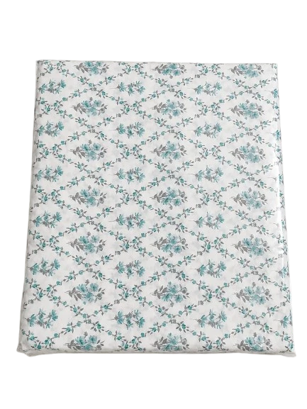 Generic King Size 100% Cotton Fabric Floral Printed Double Bedsheet with 2 Head Pillow Covers and 1 Pass Pillow Cover – White, Teal & Grey -