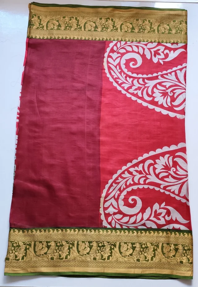 Pinkish Red saree silk plain