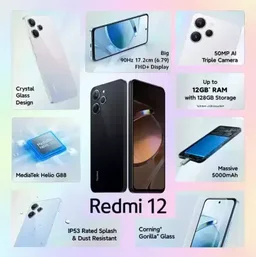 Redmi 12 | High Performance Media Tek Helio G88 | Big 17.25cm(6.79) HD+ Display with 5000mAh Battery (Jade Black, 6GB RAM, 128GB Storage)