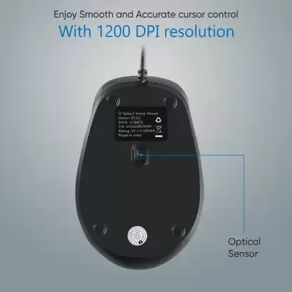 DELL D SELECT Dell Exclusive Wired Mouse DS111-Black with USB Type A Connector, 1200DPi - Black