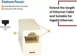 VEV RJ45 LAN Ethernet CAT5 CAT6 Cable Connector Jointer Coupler - 5 Pcs