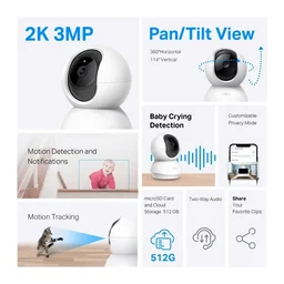 TP-LINK TP-Link Tapo TC71 3MP 2K QHD Pan/Tilt Home Security Wi-Fi Camera 360º Horizontal and 114º vertical range 2K Resolution Full HD Pan/Tilt Home Security Wi-Fi Smart | Camera 2-Way Audio Night Vision | Motion Detection | Sound And Light Alarm | Indoor CCTV (WHITE)