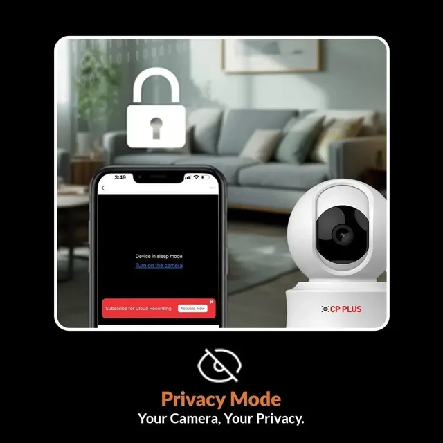 CP-PLUS CP PLUS E31Q 3MP Smart Wi-fi CCTV Home Camera 360° horizontal and 71° vertical rotation | Camera 2-Way Audio Night Vision Motion Detection | Sound And Light Alarm | Indoor CCTV Cyber Secure Tech Security Camera 1 Channel (WHITE)