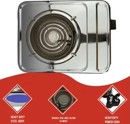 KINGSTON Kingston 2000W | Single Burner Electric G-Coil Hot Plate Portable Stainless Steel Cooking Stove Electric Cooking Heater (SILVER)