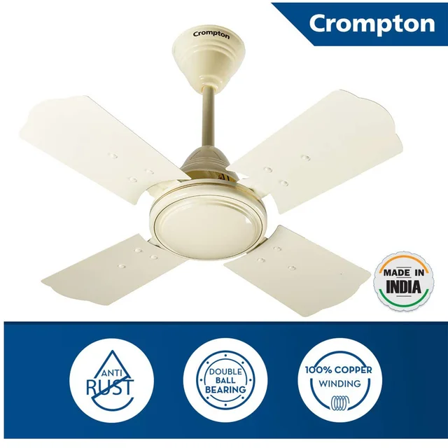Crompton Brizair 600 MM (24 inch) 4 Blades Anti Rust Small Ceiling Fan (Brown) - Ivory