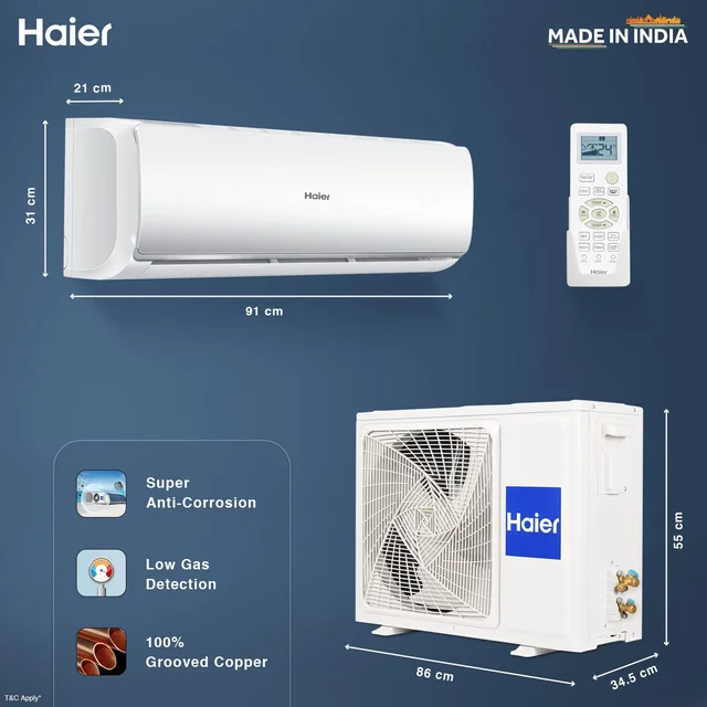 Haier 1.5 Ton 2 Star Fixed Speed Split AC Copper, Antibacterial Filter, HSU18T-TQS2BE-FS (White)