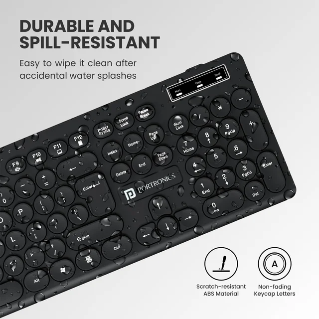 Portronics Key6 COMBO Wireless Keyboard and Mouse Set with 2.4 GHz USB Receiver, Noiseless Typing, Adjustable DPI Upto 1600, Spill Resistant & Anti-Fade Keys for PC, Laptop, MacBook (Black)