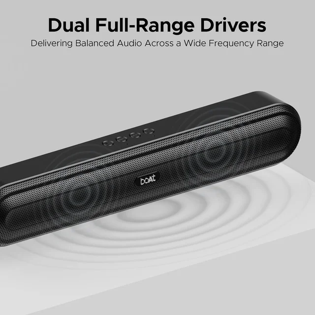 boAt Aavante Bar ASPIRE Soundbar 10W RMS Signature Sound, 2.0 Channel, BTv5.1, Dual Full-Range Drivers, AUX, TF Card, USB, Upto 7 Hrs Playback, Built-in Mic, TWS Feature(Classic Black)