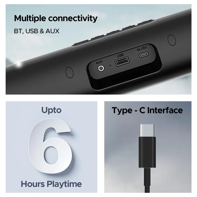 boAt Aavante Bar Groove Bluetooth 2.0 Channel Soundbar with 16 W RMS Output, Multiple Connectivity Modes, Up to 6 hrs Playtime, Bluetooth v5.0 & USB Type-C Port (Black)