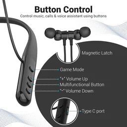 Portronics Harmonics Z4 Wireless Bluetooth 5.3 Neckband in Ear Earphones with Mic, 30Hrs Playtime, Gaming Mode, Voice Assistance, Magnetic Latch, IPX4 Water Resistant, Type C Fast Charging (Black)